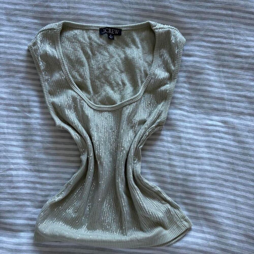 Jcrew Women's Green and Silver Tank Top